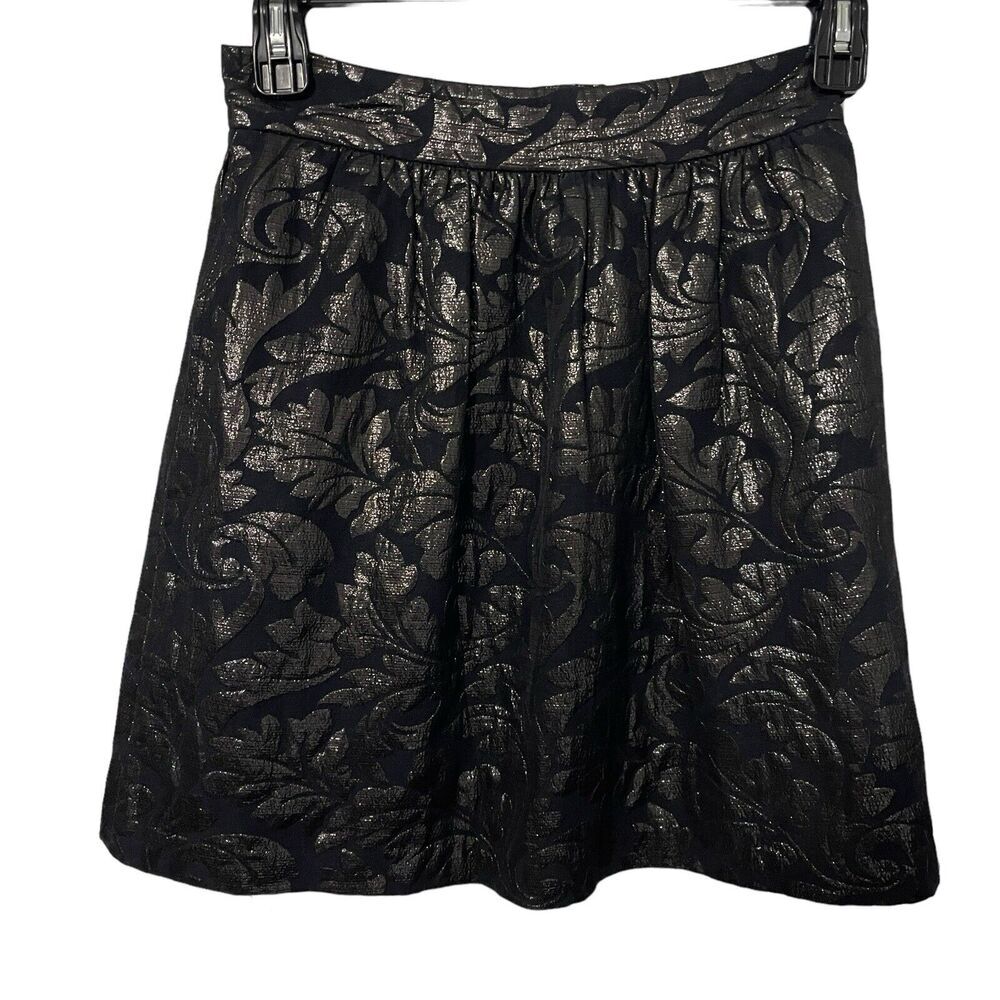 Tibi Women’s Skirt Size 4 Navy Metallic Leaf Pattern Knee Length Lined Classy